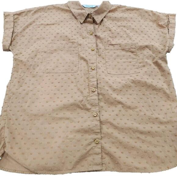 Orvis Womens Top Blouse Swiss Dot Button Up Short Sleeve Medium Dark Yellow - Picture 2 of 5